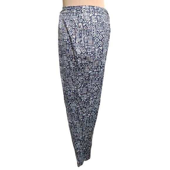 Appleseeds 14 Navy Tan Tribal Print Cotton Pants Tiki Oasis Lounge Boho Coastal - Picture 3 of 12